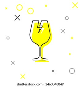 Grey line Fragile broken glass symbol for delivery boxes icon isolated on white background.  Vector Illustration