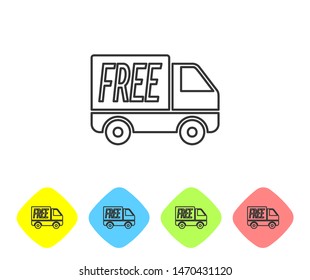 Grey line Free delivery service icon isolated on white background. Free shipping. 24 hour and fast delivery. Set icons in color rhombus buttons. Vector Illustration