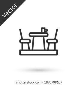 Grey line French cafe icon isolated on white background. Street cafe. Table and chairs. Vector.