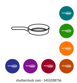 Grey line Frying pan icon isolated on white background. Fry or roast food symbol. Set icon in color circle buttons. Vector Illustration