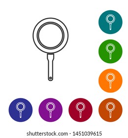 Grey line Frying pan icon isolated on white background. Fry or roast food symbol. Set icon in color circle buttons. Vector Illustration