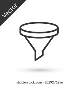 Grey line Funnel or filter icon isolated on white background.  Vector