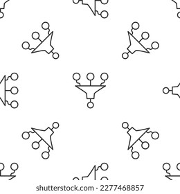 Grey line Funnel or filter icon isolated seamless pattern on white background.  Vector
