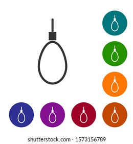 Grey line Gallows rope loop hanging icon isolated on white background. Rope tied into noose. Suicide, hanging or lynching. Set icons in color circle buttons. Vector Illustration
