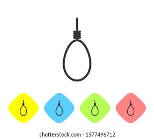 Grey line Gallows rope loop hanging icon isolated on white background. Rope tied into noose. Suicide, hanging or lynching. Set icons in color rhombus buttons. Vector Illustration