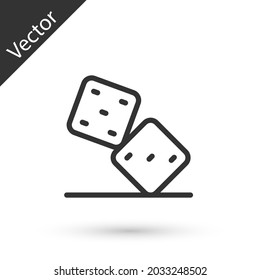 Grey line Game dice icon isolated on white background. Casino gambling.  Vector