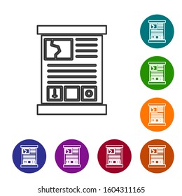 Grey line Game guide icon isolated on white background. User manual, instruction, guidebook, handbook. Set icons in color circle buttons. Vector Illustration
