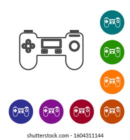 Grey line Gamepad icon isolated on white background. Game controller. Set icons in color circle buttons. Vector Illustration