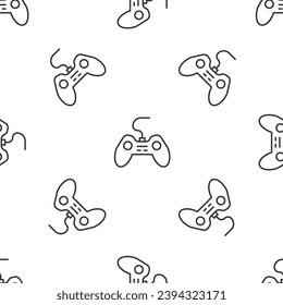 Grey line Gamepad icon isolated seamless pattern on white background. Game controller.  Vector