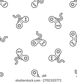 Grey line Gamepad icon isolated seamless pattern on white background. Game controller.  Vector