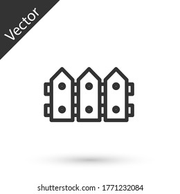 Grey line Garden fence wooden icon isolated on white background. Vector