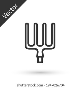 Grey line Garden pitchfork icon isolated on white background. Garden fork sign. Tool for horticulture, agriculture, farming. Vector