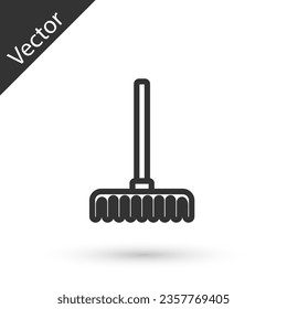 Grey line Garden rake icon isolated on white background. Tool for horticulture, agriculture, farming. Ground cultivator.  Vector