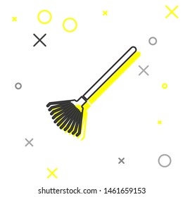 Grey line Garden rake for leaves icon isolated on white background. Tool for horticulture, agriculture, farming. Ground cultivator.  Vector Illustration