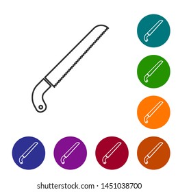 Grey line Garden saw icon isolated on white background. Set icon in color circle buttons. Vector Illustration