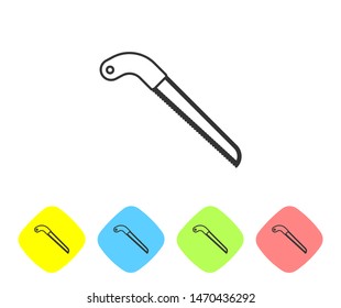 Grey line Garden saw icon isolated on white background. Set icon in color rhombus buttons. Vector Illustration