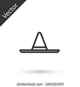 Grey line Gardener, farmer or agricultural worker hat icon isolated on white background.  Vector Illustration