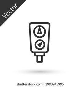 Grey line Gauge scale icon isolated on white background. Satisfaction, temperature, manometer, risk, rating, performance, speed tachometer.  Vector