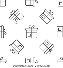 Grey line Gift box icon isolated seamless pattern on white background.  Vector