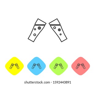 Grey line Glass of beer icon isolated on white background. Set icons in color rhombus buttons. Vector Illustration