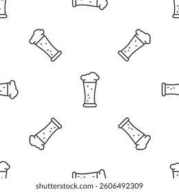 Grey line Glass of beer icon isolated seamless pattern on white background.  Vector