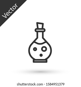 Grey line Glass bottle with magic elixir icon isolated on white background. Computer game asset.  Vector Illustration