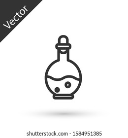 Grey line Glass bottle with magic elixir icon isolated on white background. Computer game asset.  Vector Illustration