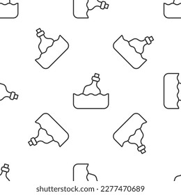 Grey line Glass bottle with a message in water icon isolated seamless pattern on white background. Letter in the bottle. Pirates symbol.  Vector