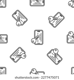Grey line Glass screen protector for smartphone icon isolated seamless pattern on white background. Protective film for glass. Transparent soft glass for mobile phone.  Vector