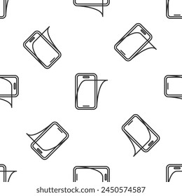 Grey line Glass screen protector for smartphone icon isolated seamless pattern on white background. Protective film for glass. Transparent soft glass for mobile phone.  Vector