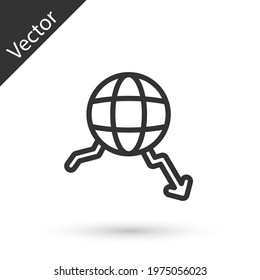 Grey line Global economic crisis icon isolated on white background. World finance crisis. Vector