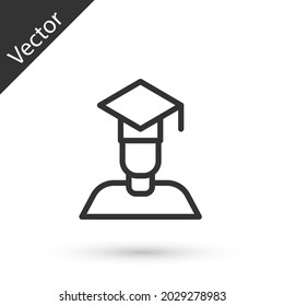 Grey line Graduate and graduation cap icon isolated on white background.  Vector