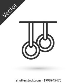 Grey line Gymnastic rings icon isolated on white background. Playground equipment with hanging rope with rings. Vector