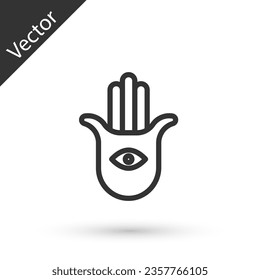 Grey line Hamsa hand icon isolated on white background. Hand of Fatima - amulet, symbol of protection from devil eye. Vector