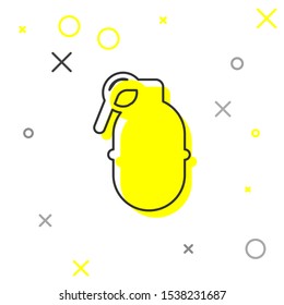 Grey line Hand grenade icon isolated on white background. Bomb explosion.  Vector Illustration