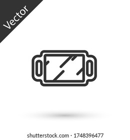 Icono de espejo de mano de línea gris aislado en fondo blanco. Ilustración vectorial