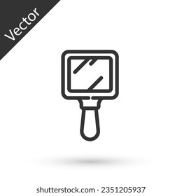 Icono de espejo de mano de línea gris aislado en fondo blanco.  Ilustración vectorial