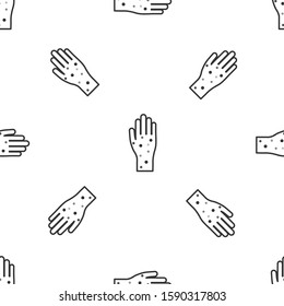 Grey line Hand with psoriasis or eczema icon isolated seamless pattern on white background. Concept of human skin response to allergen or chronic body problem.  Vector Illustration