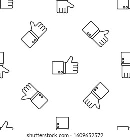Grey line Hand thumb up icon isolated seamless pattern on white background.  Vector Illustration