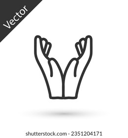 Graue Linie Hände in betenden Position Symbol einzeln auf weißem Hintergrund. Gebet mit Glauben und Hoffnung zu Gott.  Vektorgrafik