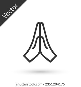 Grey line Hands in praying position icon isolated on white background. Prayer to god with faith and hope.  Vector Illustration