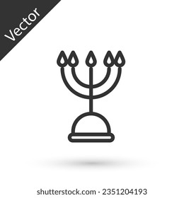 Grey line Hanukkah menorah icon isolated on white background. Hanukkah traditional symbol. Holiday religion, jewish festival of Lights.  Vector Illustration