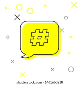 Grey line Hashtag speech bubble icon isolated on white background. Concept of number sign, social media marketing, micro blogging.  Vector Illustration