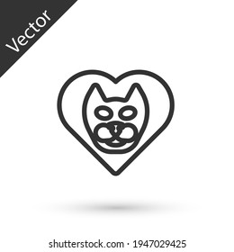 Grey line Heart with cat icon isolated on white background. Love to the animals. Vector