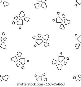 Grey line Heart icon isolated seamless pattern on white background. Romantic symbol linked, join, passion and wedding. Valentine day symbol.  Vector Illustration