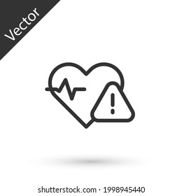 Grey line Heart rate icon isolated on white background. Heartbeat sign. Heart pulse icon. Cardiogram icon. Vector