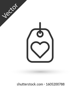Grey line Heart tag icon isolated on white background. Love symbol. Valentine day symbol.  Vector Illustration