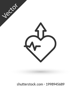 Grey line Heartbeat increase icon isolated on white background. Increased heart rate. Vector