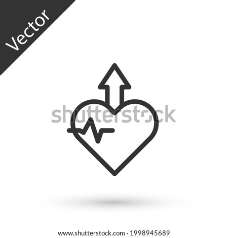 Grey line Heartbeat increase icon isolated on white background. Increased heart rate. Vector