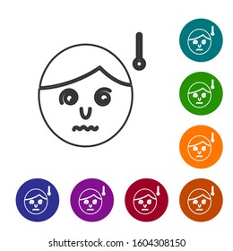 Grey line High human body temperature or get fever icon isolated on white background. Disease, cold, flu symptom. Set icons in color circle buttons. Vector Illustration